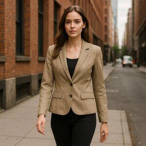 Basler Beige Blazer jacket with accent eyelet trim Size 8